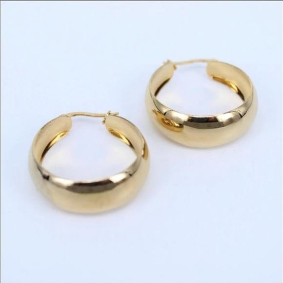 NEW 18K Yellow Gold 2” Round Chunky Hoop Earrings - Picture 3 of 5